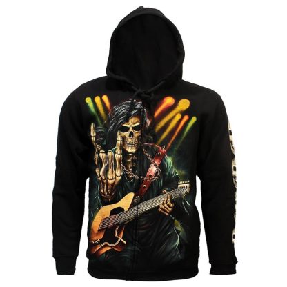 Rock Eagle Glow In The Dark Rock Hand Skeleton Zipper Hoodie Black - Image 4