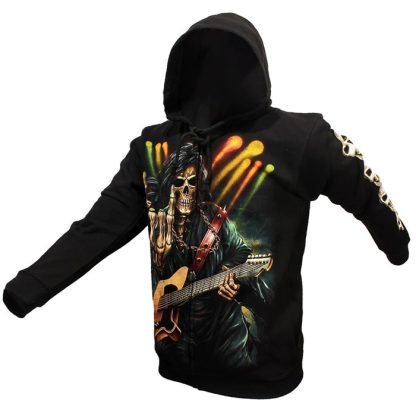 Rock Eagle Glow In The Dark Rock Hand Skeleton Zipper Hoodie Black - Image 5