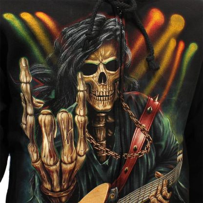 Rock Eagle Glow In The Dark Rock Hand Skeleton Zipper Hoodie Black - Image 7