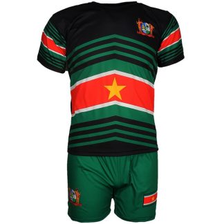 Suriname Surinam Techno Style Football Kit Set T-Shirt + Shorts Black / Green
